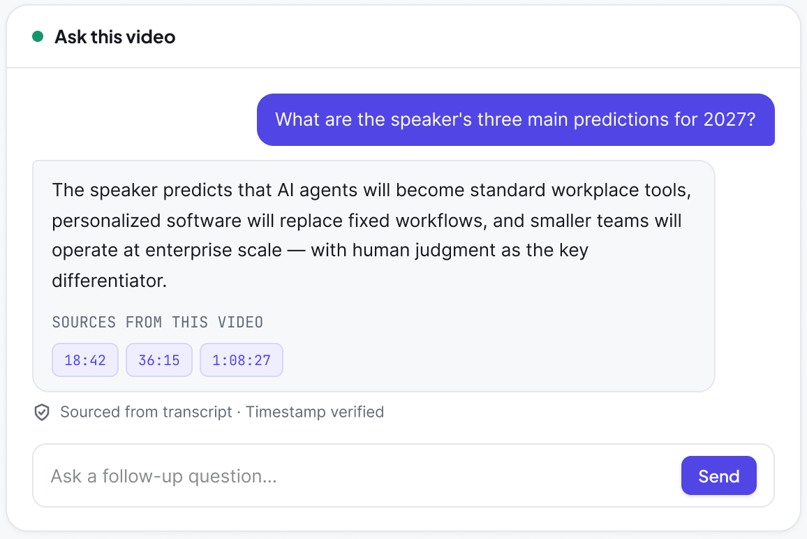 AI Chat question and source-grounded answer preview