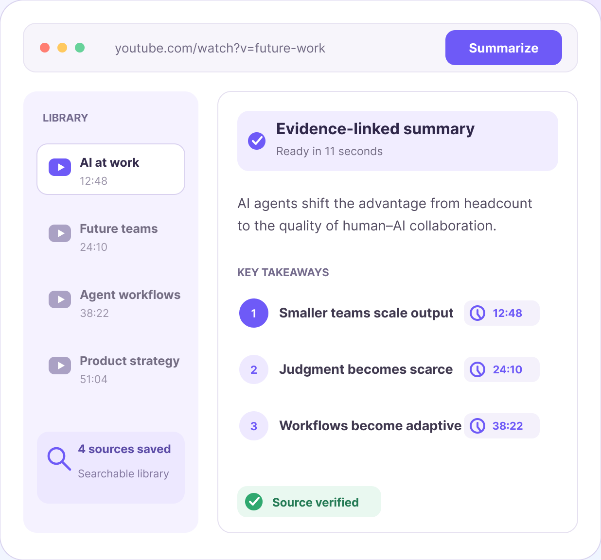 Evidence-linked summary workspace preview